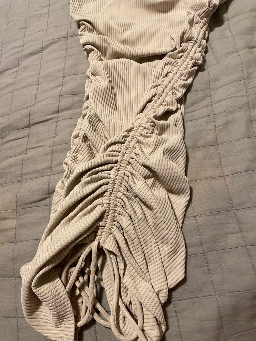 Princess Polly Cream Ribbed Strapless & Ruched Mini Dress - Picture 3 of 3